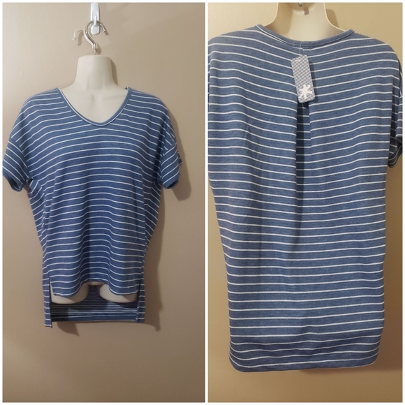 Splendid short sleeve top blue white stripes high low hem size Small - Picture 7 of 8
